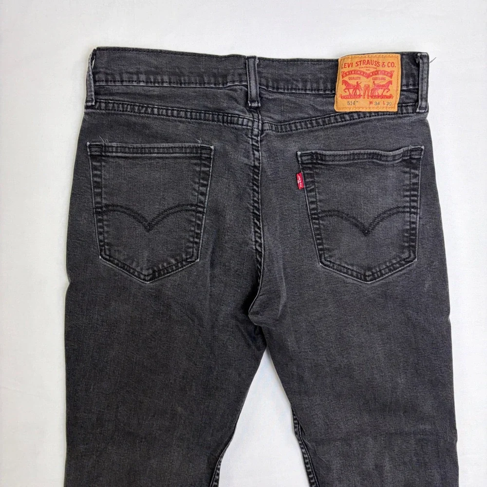 Levis 514 Straight Fit Mens Jeans Black Faded Denim 34x30 (Actual‎ 31x27)